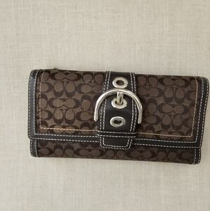 Coach Signature Soho Buckle Trifold Checkbook Wallet